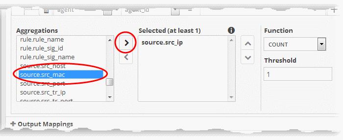 The 'Function' drop-down has three options: COUNT - Select this if the incident is to be generated if the number of events that met the queries in the definition reach a certain number and enter the
