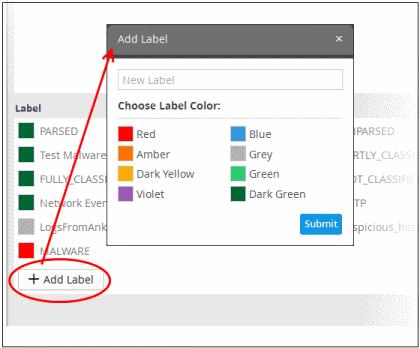 Enter a name for the label in the 'New Label' field Select the color that should be displayed for the label in the event details dialog.