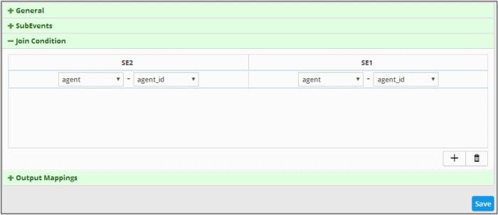 to configure field groups and fields that when those values are equal in the sub events, then a new aggregated event will be generated as per the output mappings.