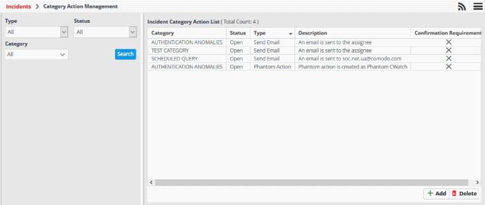 You can filter the action list by selecting 'Type' and 'Status' of the incident The left hand side panel of the interface displays a list of filters to specify a particular group of incidents Specify