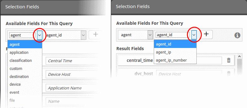 The next field will display the items available for the selected field group. Select the required field from the drop-down and click the button.