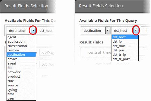 The same 'Field Groups' and 'Fields' used for in the 'Query Builder' will be available for