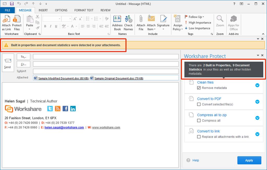 Protecting Attachments To work with Interactive Protect: Open Outlook and create a new email. Attach one or more files.
