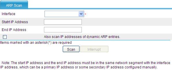 Select Firewall > ARP Anti-Attack > Scan from the navigation tree to enter the ARP scanning configuration page, as shown in Figure 29.