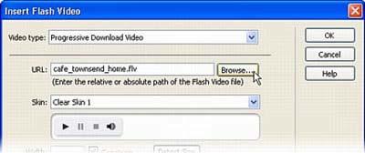 12 of 18 2/14/2008 2:34 PM In the Insert Flash Video dialog box, select Progressive Download Video from the Video type pop-up menu.