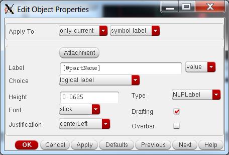 Edit properties (reminder: select the object and press q ) of the [@partname] label and specify justification to centerleft as shown in the dialog box below.