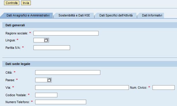 2. The self-registration questionnaire: the General Company data tab Function buttons The fields marked with a red star (*) must be filled in.