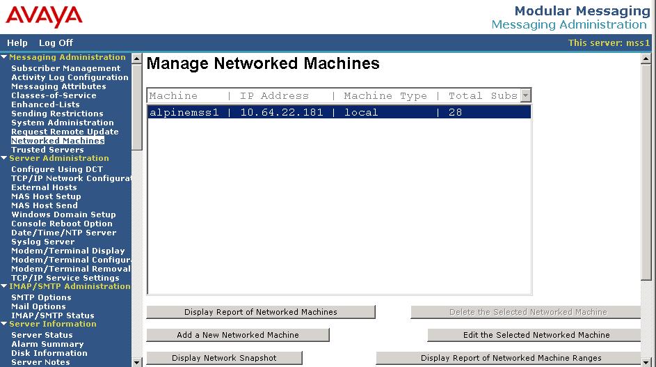 from the left pane, to display the Manage Networked Machines screen.