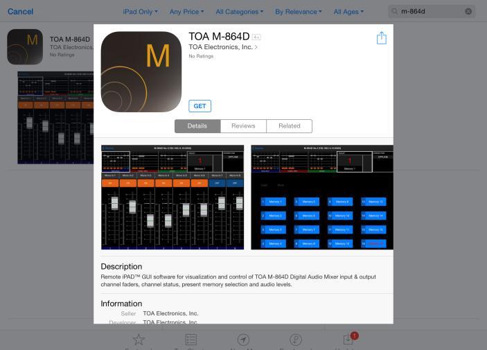 1. OUTLINE TOA s M-864D ios app is designed for use with an ipad to remotely control TOA s M-864D Digital Stereo Mixer via wireless network connection.
