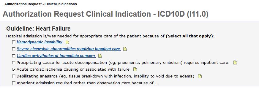 Auto Authorization Select from the list of Clinical Indications for the guideline selected.