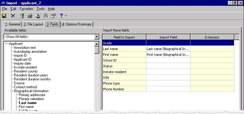 28 C HAPTER 2. If you used field names the program does not recognize, you must manually map field names. The field names you used appear in the Field to Import column. 3.