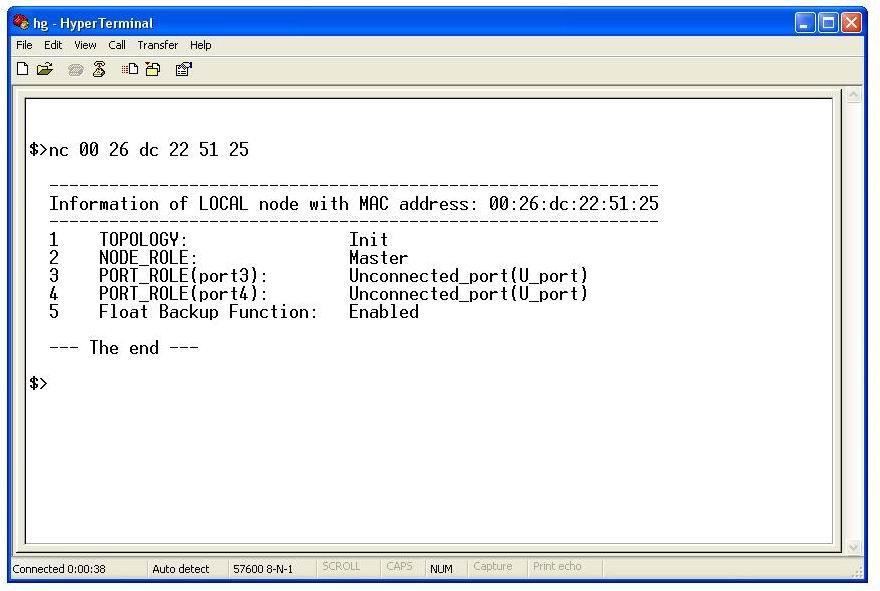 NODE CHECK - <nc> Command Line FIGURE 20: NODE CHECK The Node Check command line is a useful command for checking the running status of any remote node connected to the ring/bus topology from any