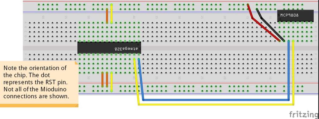 Mioduino Guide Lab 10: Digital Sensor 2 BREADBOARD DIAGRAM The diagram below is a rendered model of the breadboard for this lab.