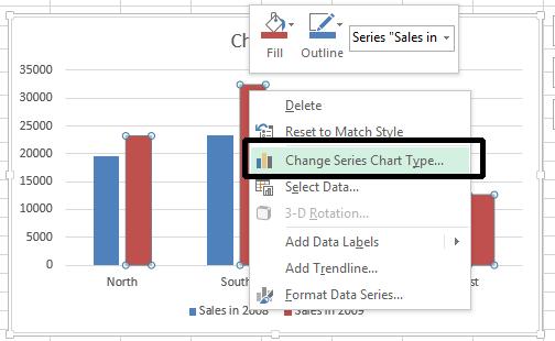 Excel 2013 Advanced Page 35 Right click over one of the selected columns and from the pop-up menu displayed, click on the Change Series