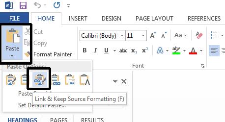 Place the insertion point at the location within the document where you wish to paste the data.