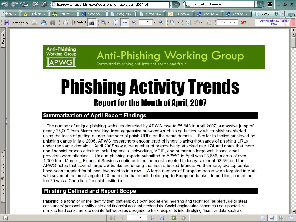 Institutional Roles: Statistician APWG Phishing Activity Trends reports delineate the phishing experience, enumerating phishing's growth and characterizing phishing's