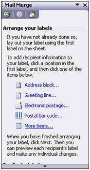 15. In the step 3 of 6 Mail Merge help screen, click Next: Arrange your