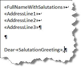 Begin writing your salutation and insert a merge field for the name.
