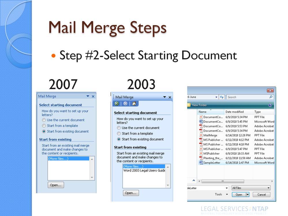 Step #2 Select Starting Document. You have three options from which to choose your starting document. You can use the document which is presently open in your screen.