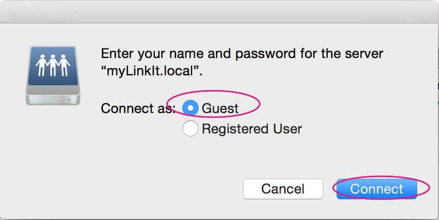 Figure 38 Connecting to LinkIt Smart 7688 from Finder 2) In the server address field,