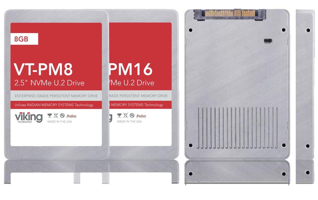 The VT-PM8 and VT-PM16 drives are persistent memory drives that deliver performance and unlimited write endurance similar to that of DRAM, while simultaneously providing the data persistency desired