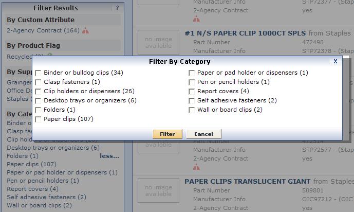 To apply a single filter, simply click on the option. To see additional options under a filter, select the more link.