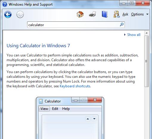 In this example, the word calculator has been entered into the Search box.