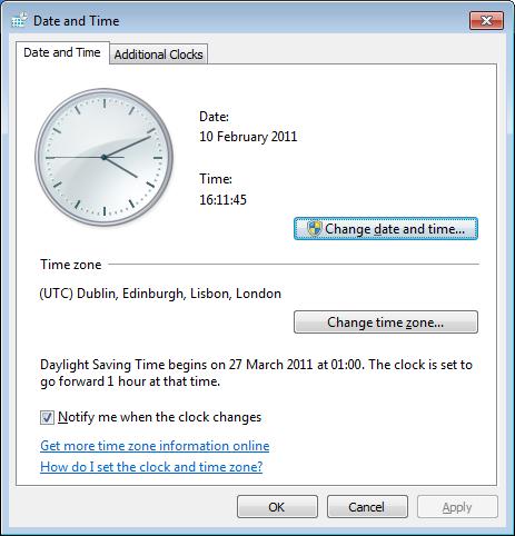 Click on Date and Time. The Date and Time Properties dialogue box will open.