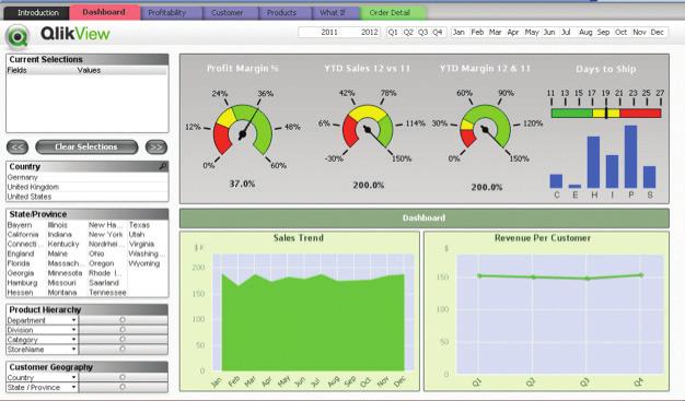 Each tab had several QlikView charts with different visualizations and different dimensionality.
