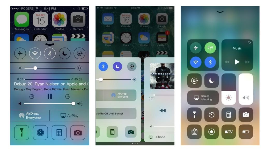 Notification Center Evolution of Control Center Merged with the lock screen Today view (widgets) on the left