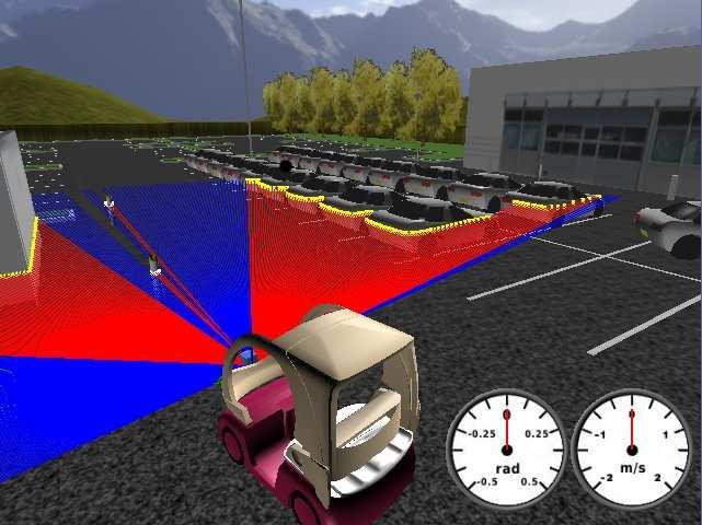 The dynamic information about the environment (other vehicles, pedestrians... ) is computed by the Cycab layer through sensor-data processing (or directly by the simulator).