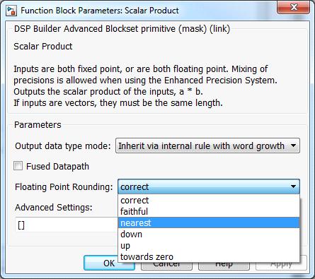10. Floating-Point Data Types When you simulate the design, the Simulink simulation is not based on the multiprecision floating-point library.
