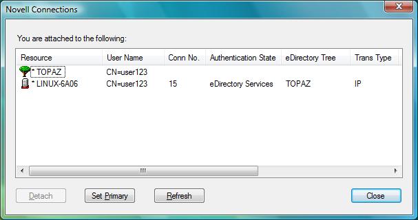 1.4 Viewing Your Network Connections Novell Connections allows you to see what servers and trees you are logged in to.