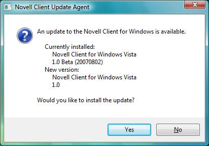 For more information on enabling Novell Client updates, see Update Agent Settings in the Novell Client for Windows Vista Administration Guide. 1 Right-click, then click Update Novell Client.