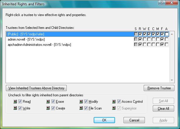 2 Select the folder or file you want to view or set inherited rights and filters for, then click OK.