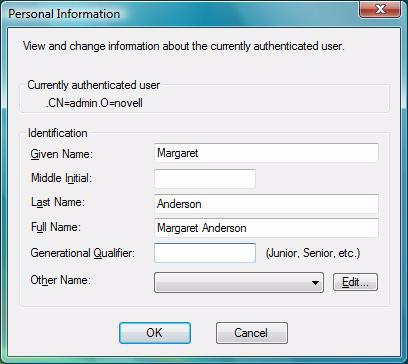 3Configuring Your User Account You can view or configure various aspects of your edirectory TM user account by selecting the User Administration for option from the menu.