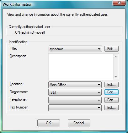 3.2 Viewing Work Information This dialog box contains information about your job, including your title, and contact information such as your