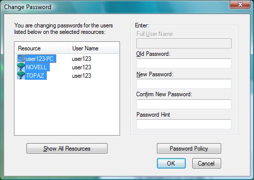 For example, you can change your Novell password and your Windows Vista password, or you can change only your Novell password. 4 Type your current password in the Old password field.