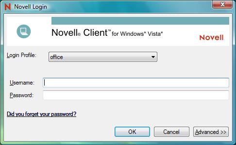 Figure 3-1 Novell Login Dialog Box with the office Login Profile Selected 3.9.2 Viewing or Editing a Login Profile 1 Right-click, then click User Administration for > Login Profile Administration.
