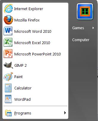 Note that the Start Menu in the computer lab has been modified. The handout will show details about using the start menu on a home computer using Windows 7. Mention Handout 7 2.