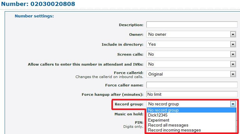 Call Recording 4. Click the number to associate. 5. Select the Record group, and then click Save. 6.