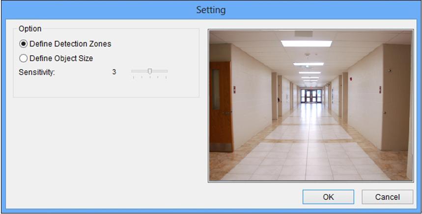3. Click Setting and select to detect objects by region and object size.