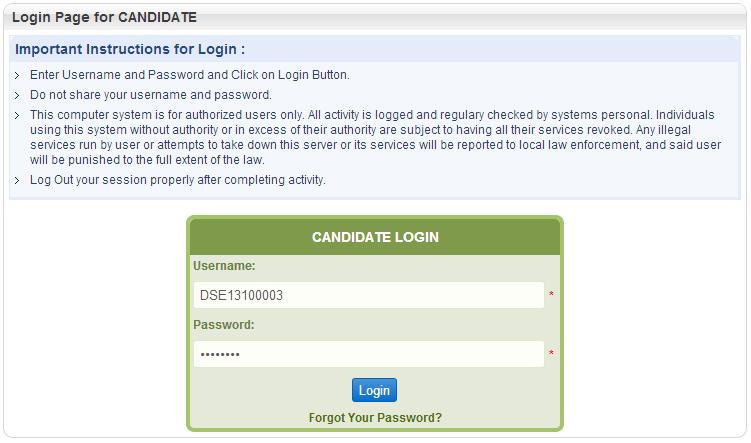 LOGIN 1. Go to the login button and click on the link Registered Candi date Login 2.