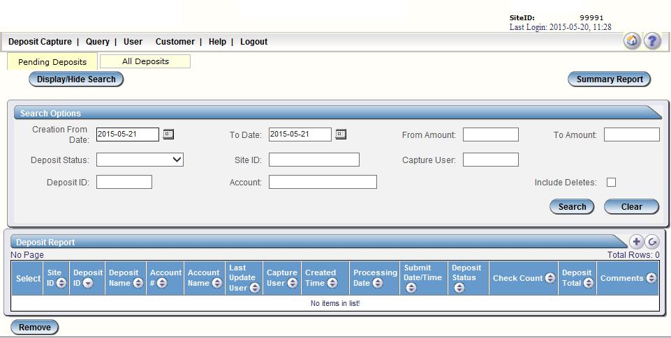 Creating a Deposit (Using Classic View) On Deposit Status Screen Select Deposit Capture Deposit Name Enter