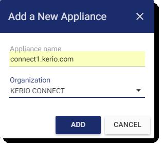 In the Kerio Connect administration interface, go to Configuration > MyKerio. 2. Select Enable communication with MyKerio. 3. Click Apply. 4. Click the link add this Kerio Connect. 5.