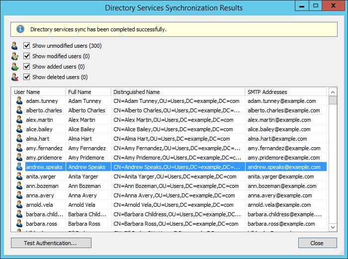 Generic LDAP Integration 119 Running Directory Services Synchronization Click on Test Settings to check synchronization configuration and the results returned by the directory service without any