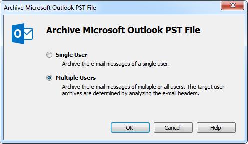 Archiving Outlook PST Files Directly 33 Select Multiple Users and click on OK. The dialog window Archive Multidrop Mailbox (Filesystem) appears. Select the PST file to be archived.