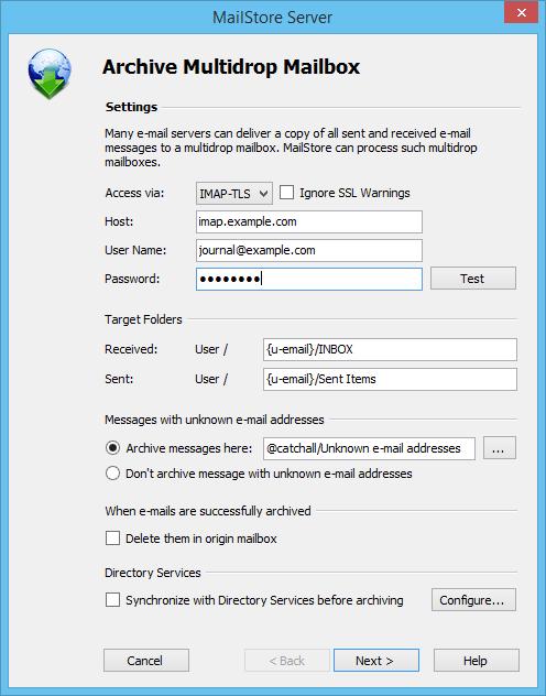 Archiving IMAP and POP3 Multidrop Mailboxes 58 Adjust any further settings such as how to handle emails with unknown addresses or asking MailStore to delete emails after they have been archived.
