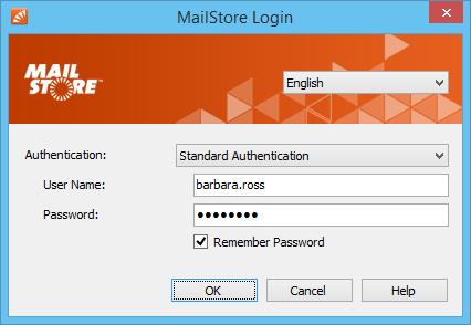 Accessing the Archive with the MailStore Client software 64 The login window appears.