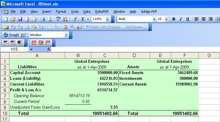 Tally.ERP 9 - Auditors Edition FAQs The Exported Balance Sheet appears as shown: Figure 5. Exported Balance Sheet The Exported Balance Sheet will be available in the default Tally.ERP 9 folder.